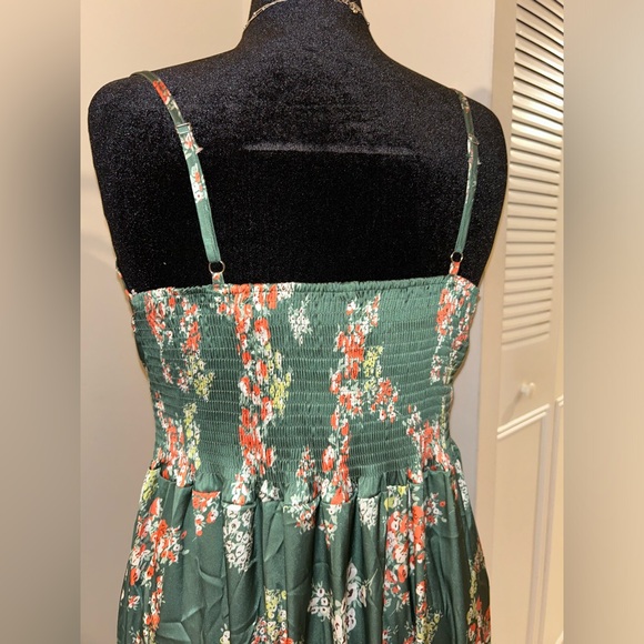 Women Spaghetti Strap Midi Satin Dresses Tie Front, Split Hollow Dress Green XL - Picture 7 of 9